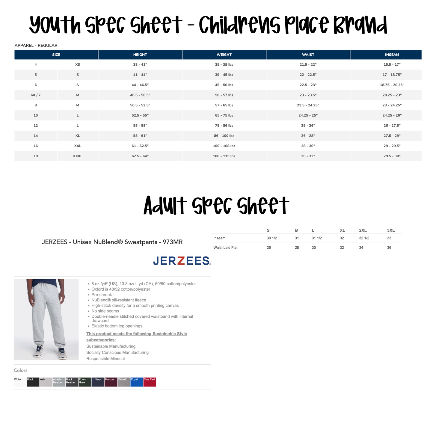 Cheer Sweatpants - Youth & Adult Jerzee Cotton Blend Pants | Comfortable, Stretchy Sportswear