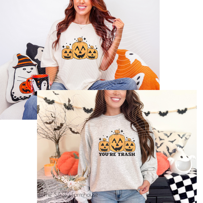 Trash Pumpkins Shirt – Unisex Soft Cotton T-Shirt | Cozy Fall Graphic Tee/ Crewneck Sweatshirt
