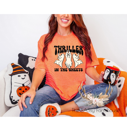 Thriller in the Sheets- adult humor T Shirt I Cotton Crewneck Sweatshirt- Gildan