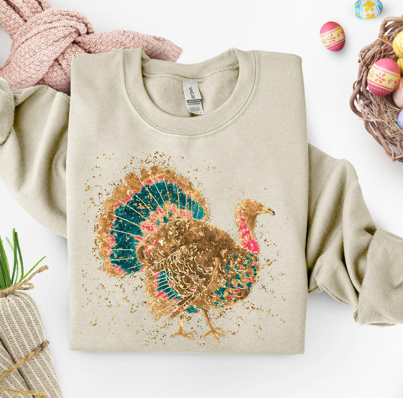 Painted Turkey Crewneck - Unisex Sweatshirts Cozy Fall Printed Graphic Pullover