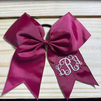 8" Maroon Monogramed Bulls Cheer Bow-Embroidered - Hereford