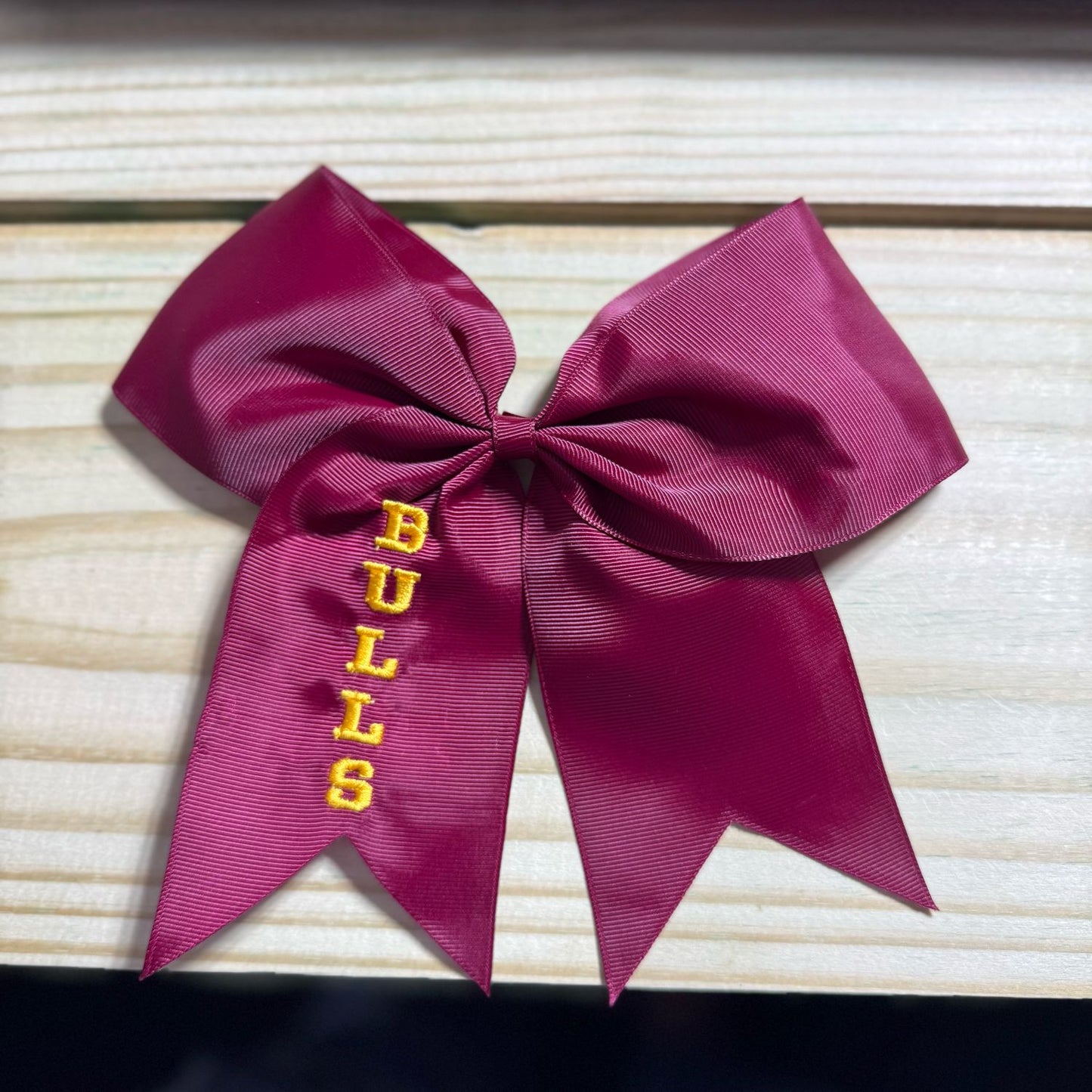 8" Maroon Monogramed Bulls Cheer Bow