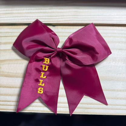 8" Maroon Monogramed Bulls Cheer Bow-Embroidered - Hereford