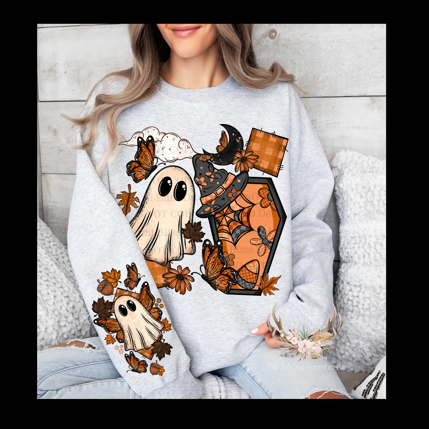 Ghost Of The Butterflies Crewneck – Unisex Pullover Sweater With Right Sleeve Design