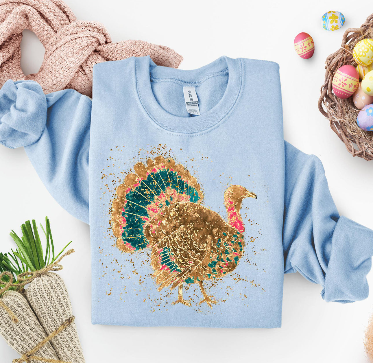 Painted Turkey Crewneck - Unisex Sweatshirts Cozy Fall Printed Graphic Pullover