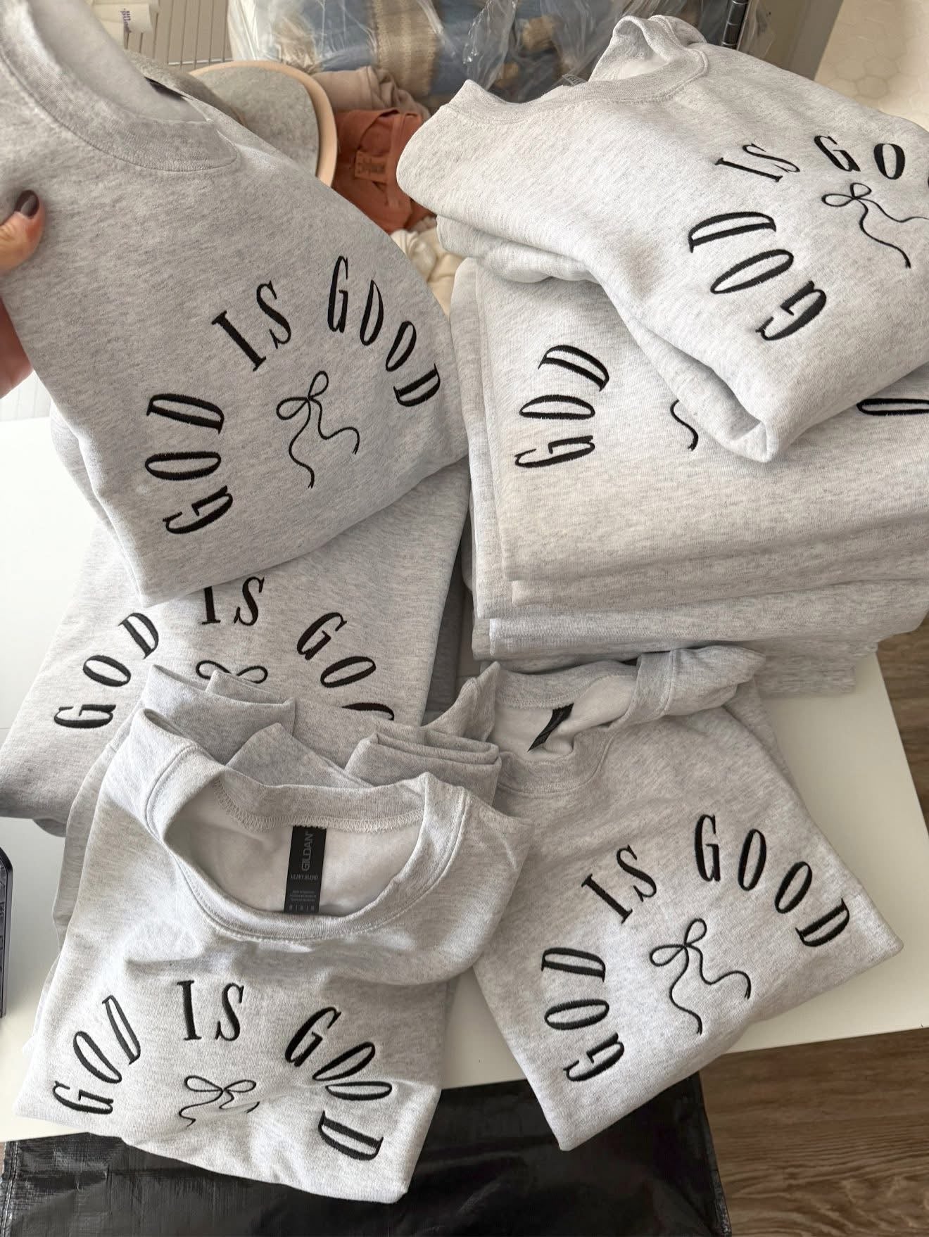 Embroidered Crewneck God Is Good Sweatshirt – Unisex Ash Cotton Pullover