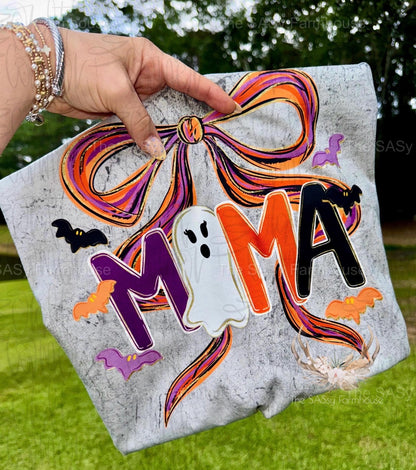 MAMA ghost bow; halloween; spooky Tee- comfort colors