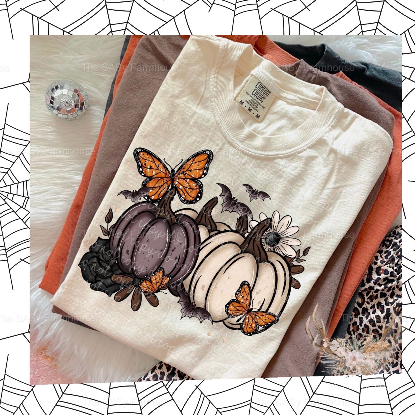 Comfort Colors T-Shirt - Butterfly Tee With Pumpkin Design