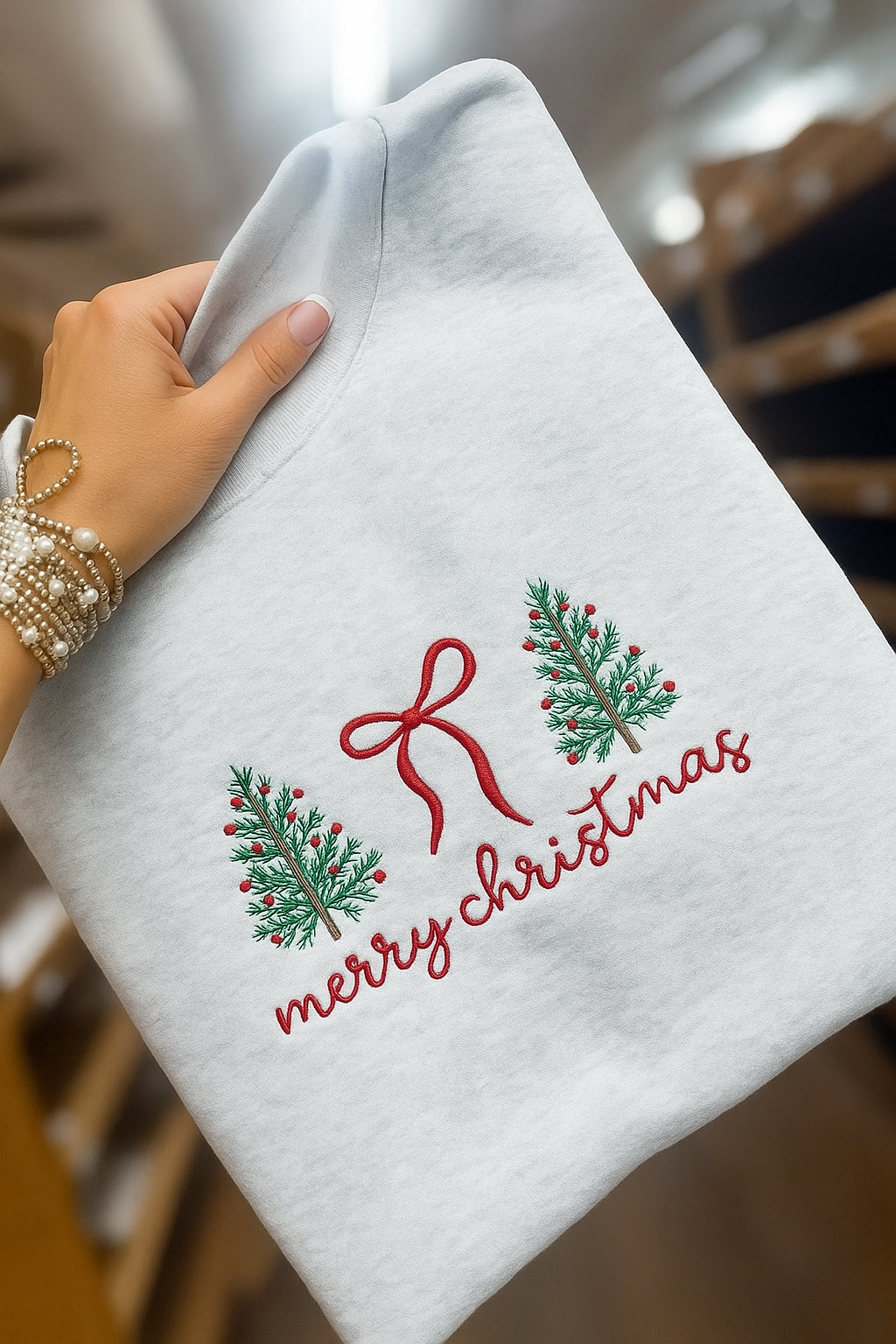 Embroidered Crewneck Christmas Sweatshirt – Gildan 50/50 Blend Unisex Holiday Wear