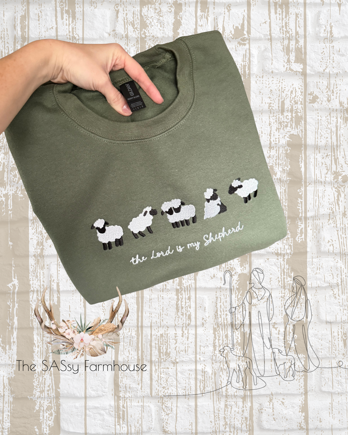 The Lord is My Shephered Embroidered Crewneck